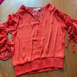 Philosophy Ruched 3/4 Sleeve Blouse in Orange size small